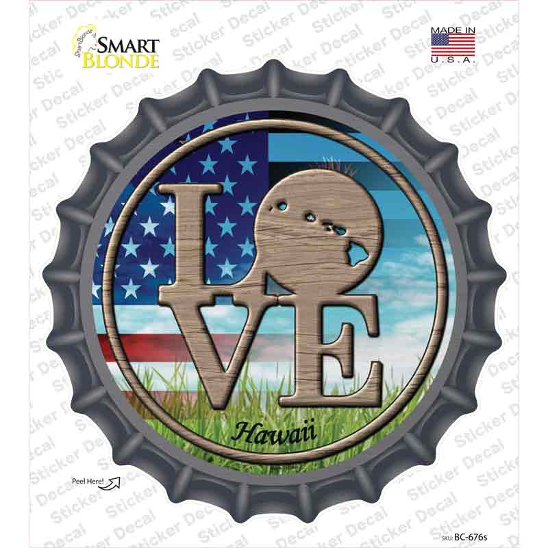 BC-676s-M Love Hawaii Novelty Bottle Cap Sticker Decal - Medium