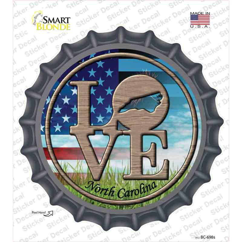 BC-698s-M Love North Carolina Novelty Bottle Cap Sticker Decal - Medium