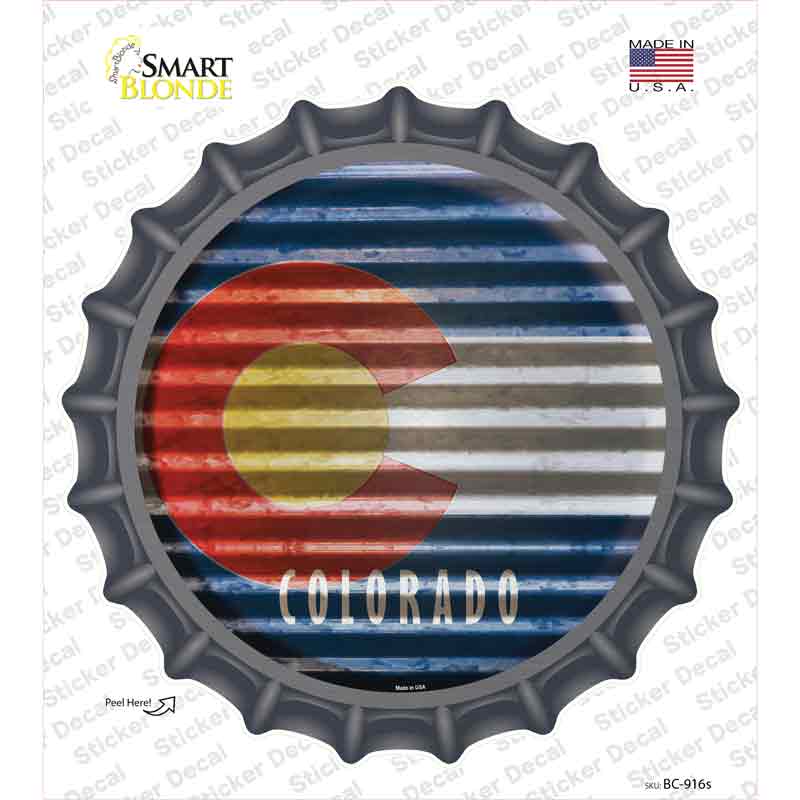 BC-916s-M Colorado Flag Corrugated Novelty Bottle Cap Sticker Decal - Medium