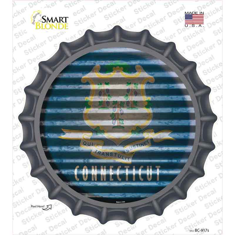 BC-917s-M Connecticut Flag Corrugated Novelty Bottle Cap Sticker Decal - Medium