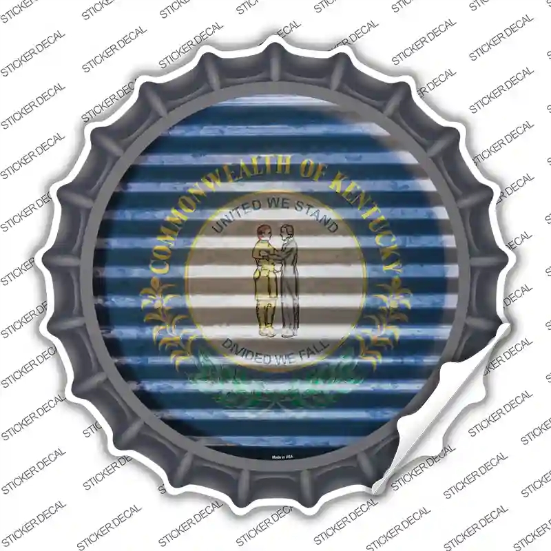 BC-927s-S Kentucky Flag Corrugated Novelty Bottle Cap Sticker Decal - Small