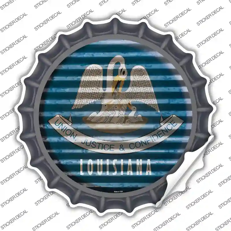 BC-928s-S Louisiana Flag Corrugated Novelty Bottle Cap Sticker Decal - Small
