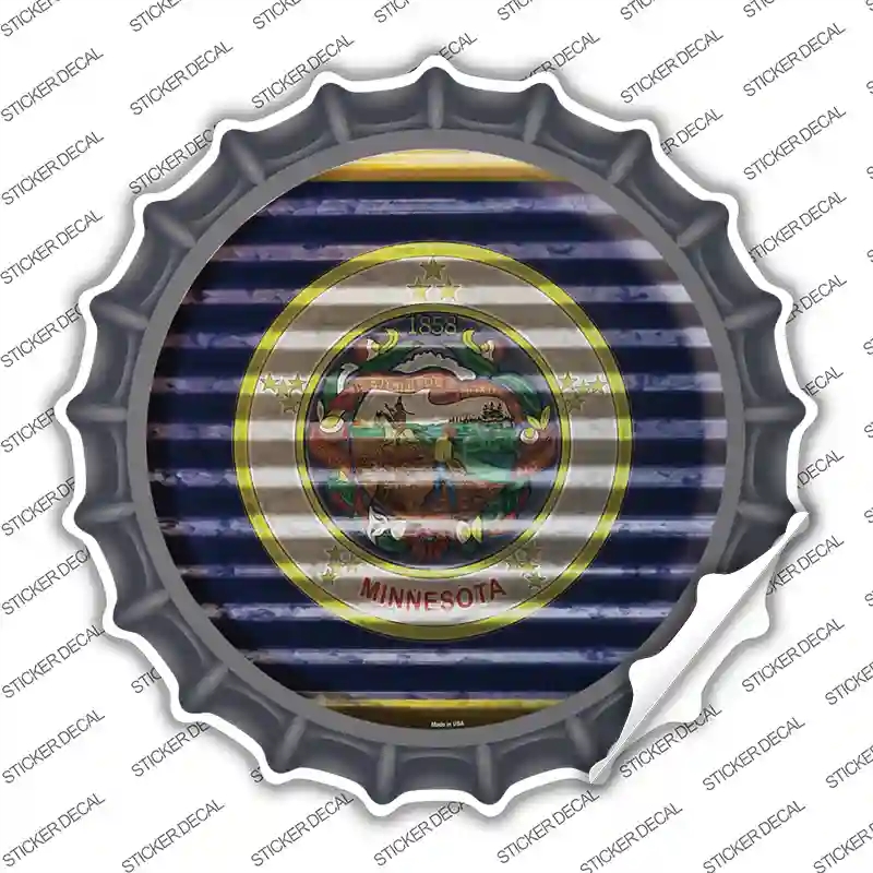 BC-933s-L Minnesota Flag Corrugated Novelty Bottle Cap Sticker Decal - Large