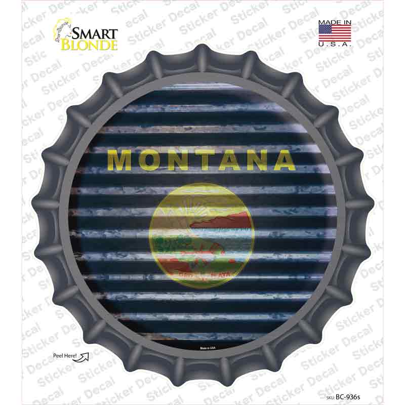 BC-936s-M Montana Flag Corrugated Novelty Bottle Cap Sticker Decal - Medium