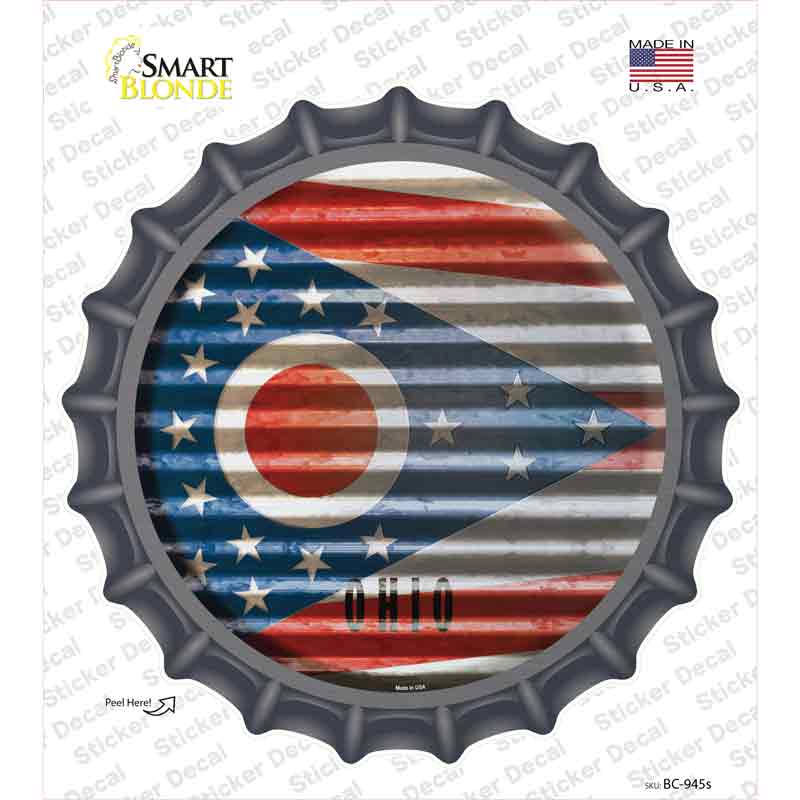 BC-945s-M Ohio Flag Corrugated Novelty Bottle Cap Sticker Decal - Medium