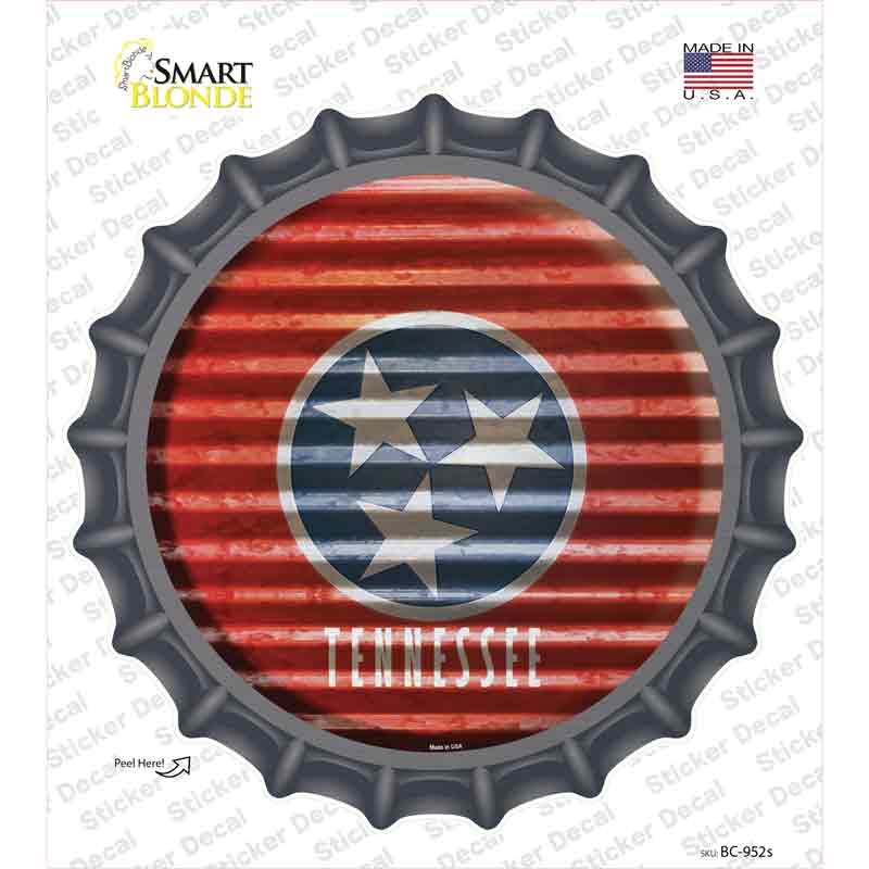 BC-952s-M Tennessee Flag Corrugated Novelty Bottle Cap Sticker Decal - Medium