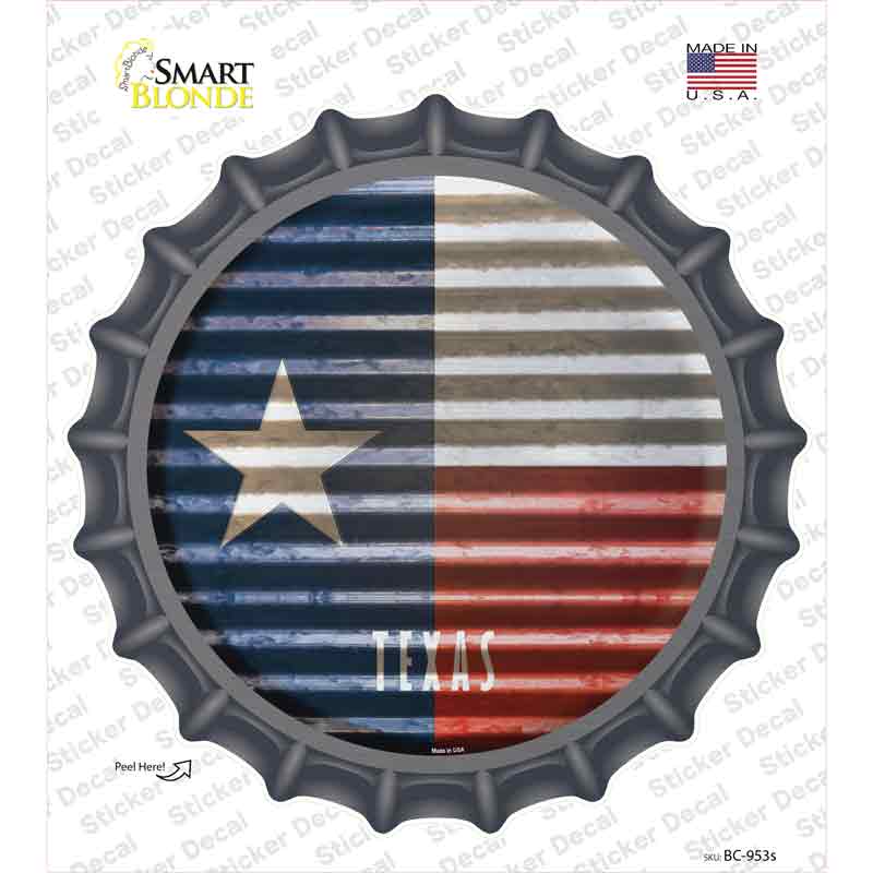 BC-953s-M Texas Flag Corrugated Novelty Bottle Cap Sticker Decal - Medium