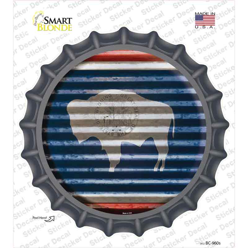 BC-960s-M Wyoming Flag Corrugated Novelty Bottle Cap Sticker Decal - Medium