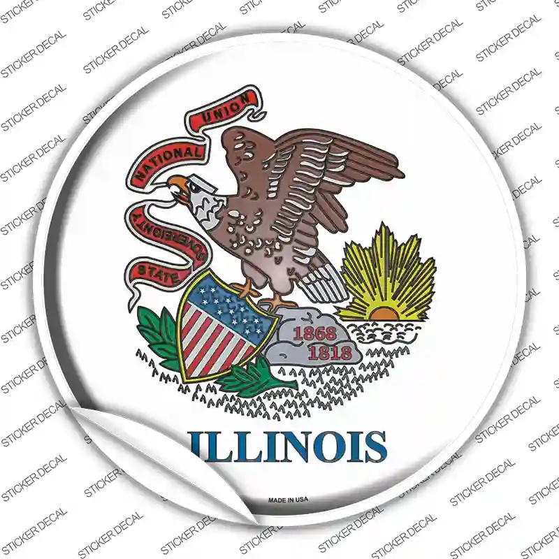 C-112s-L Illinois State Flag Novelty Circle Sticker Decal - Large
