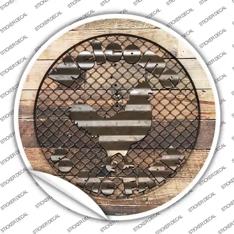 C-1136s-L Welcome to the Farm Chicken Novelty Circle Sticker Decal - Large