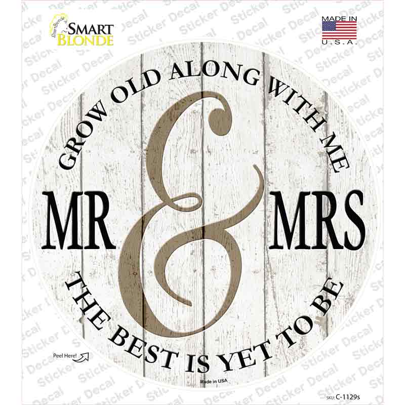 C-1129s-M Mr & Mrs White Novelty Circle Sticker Decal - Medium