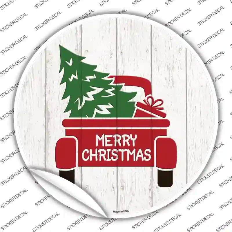 C-1359s-S Christmas Tree in Truck Bed Novelty Circle Sticker Decal - Small