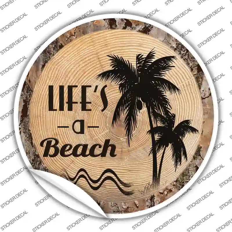 C-1398s-L Lifes A Beach Novelty Circle Sticker Decal - Large