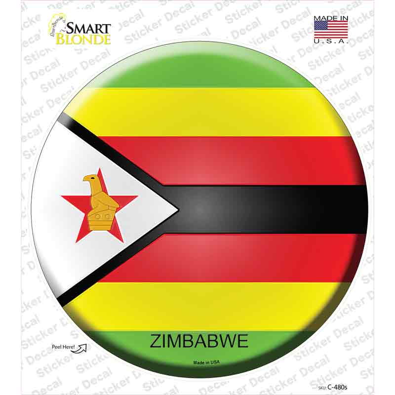 C-480s-M Zimbabwe Country Novelty Circle Sticker Decal - Medium