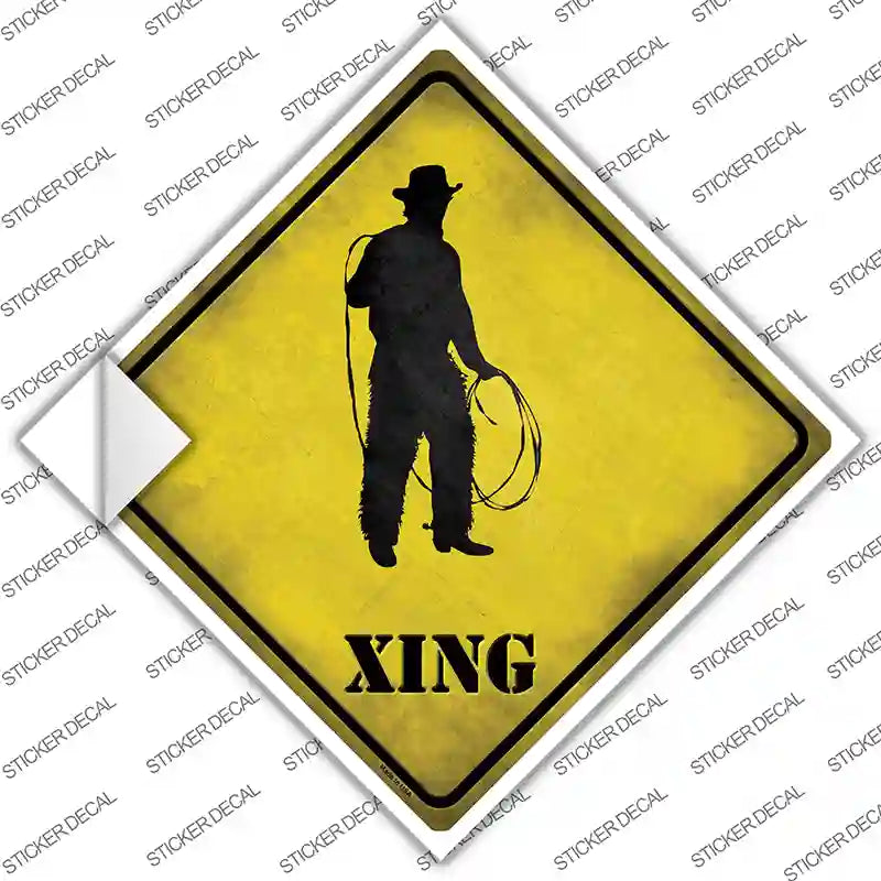 CX-264s-S Cowboy with Lasso Xing Novelty Diamond Sticker Decal - Small