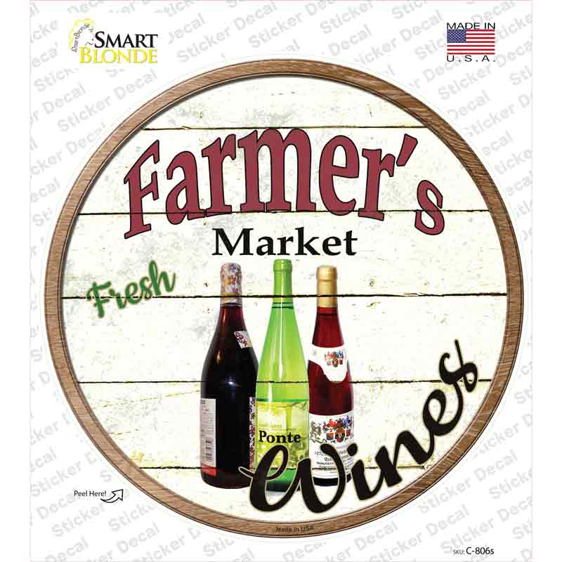 C-806s-M Farmers Market Wines Novelty Circle Sticker Decal - Medium