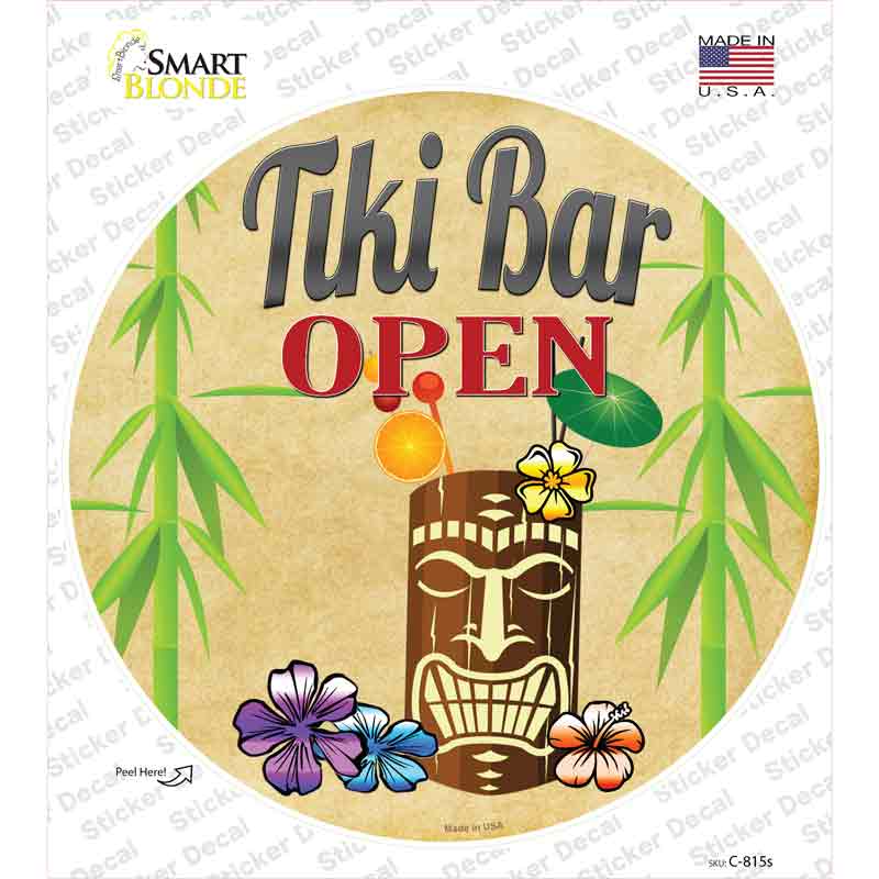 C-815s-M Tiki Bar Open Novelty Circle Sticker Decal - Medium