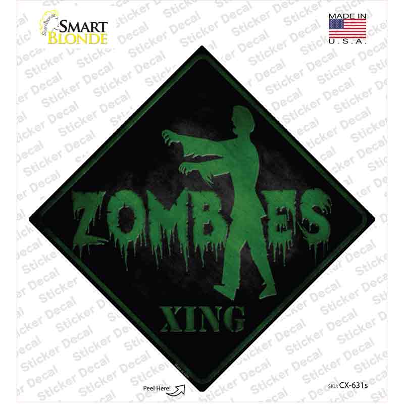 CX-631s-M Zombie Crossing Novelty Diamond Sticker Decal - Medium