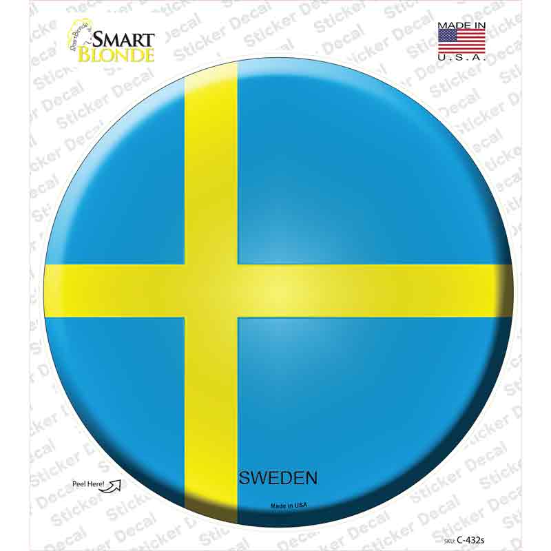 C-432s-M Sweden Country Novelty Circle Sticker Decal - Medium