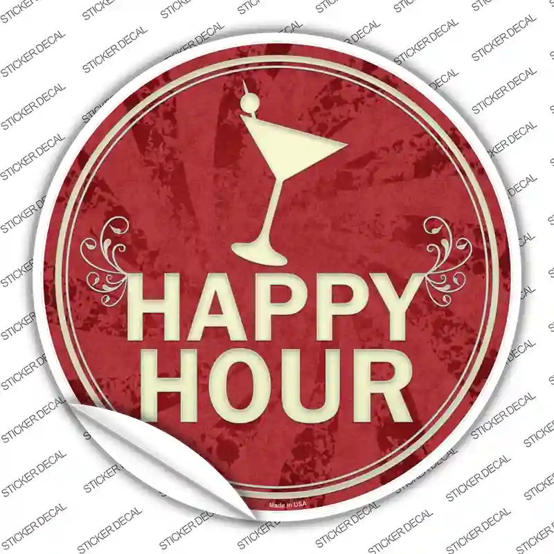 C-844s-L Happy Hour Novelty Circle Sticker Decal - Large