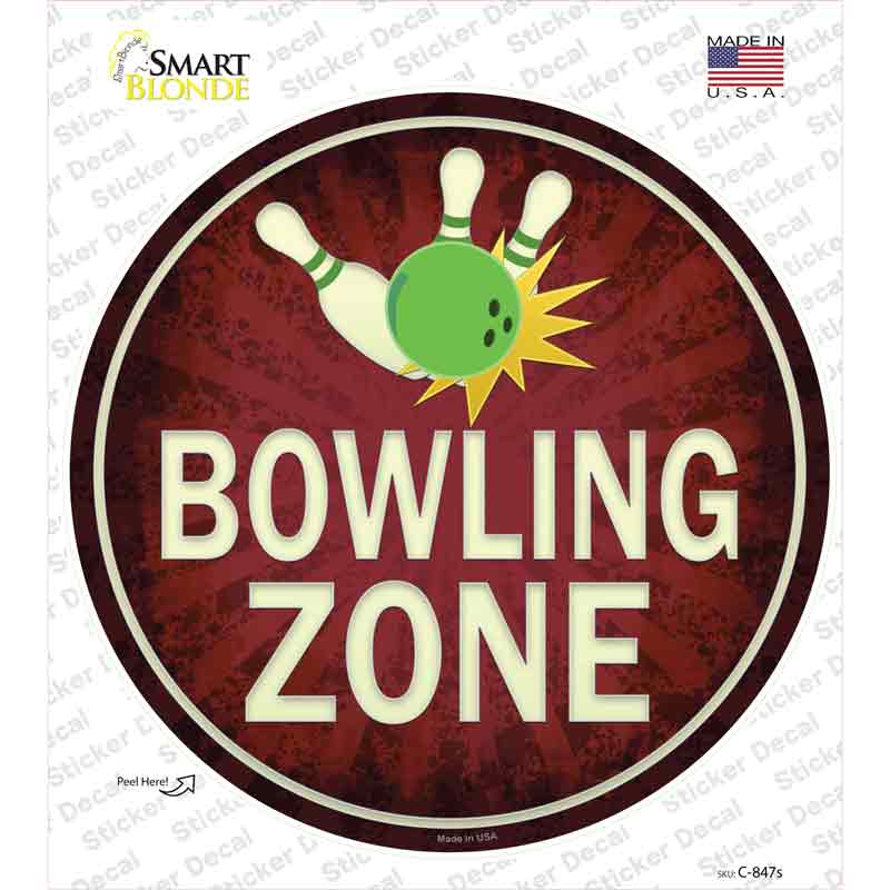 C-847s-M Bowling Zone Novelty Circle Sticker Decal - Medium