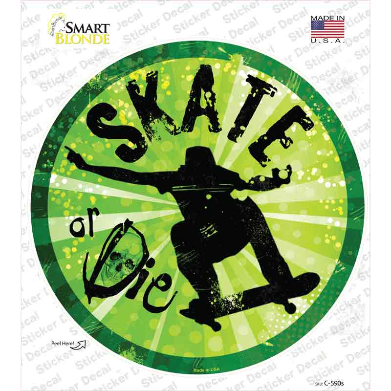 C-590s-M Skate or Die Novelty Circle Sticker Decal - Medium