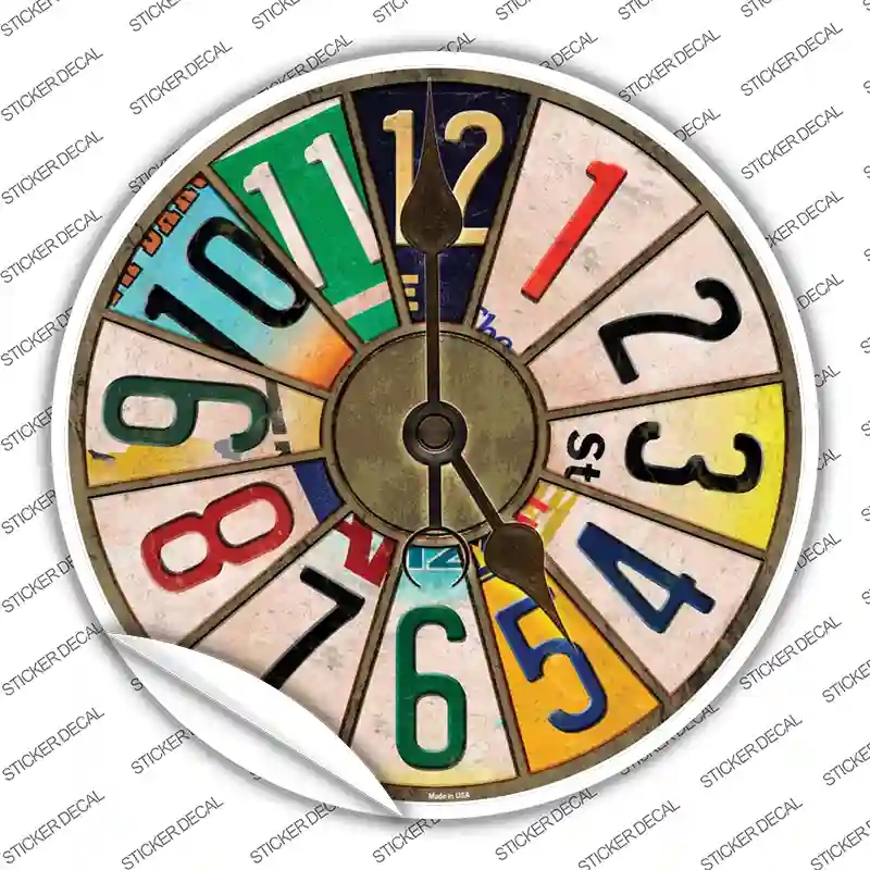 C-882s-L License Plate Strip Clock Novelty Circle Sticker Decal - Large