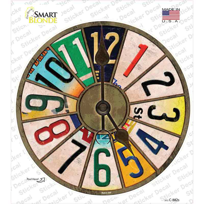 C-882s-M License Plate Strip Clock Novelty Circle Sticker Decal - Medium