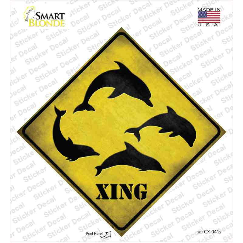 CX-041s-M Dolphins Xing Novelty Diamond Sticker Decal - Medium