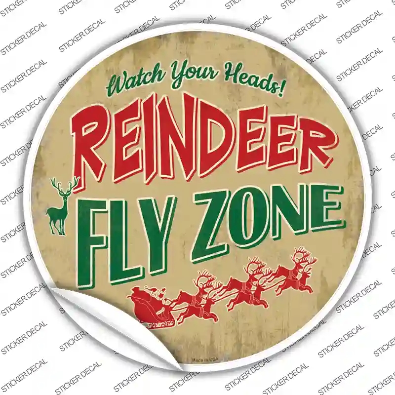 C-852s-XL Reindeer Fly Zone Novelty Circle Sticker Decal - Extra Large
