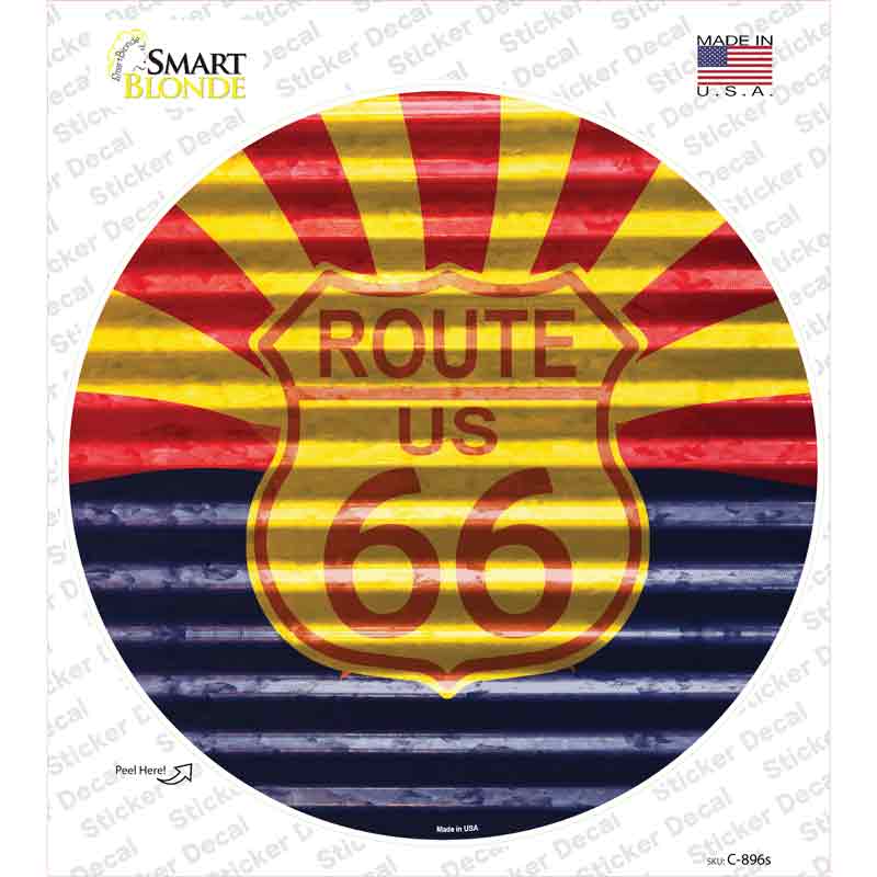 C-896s-M Route 66 Arizona Flag Novelty Circle Sticker Decal - Medium