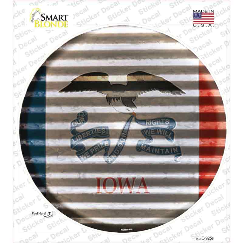 C-925s-M Iowa Flag Corrugated Novelty Circle Sticker Decal - Medium