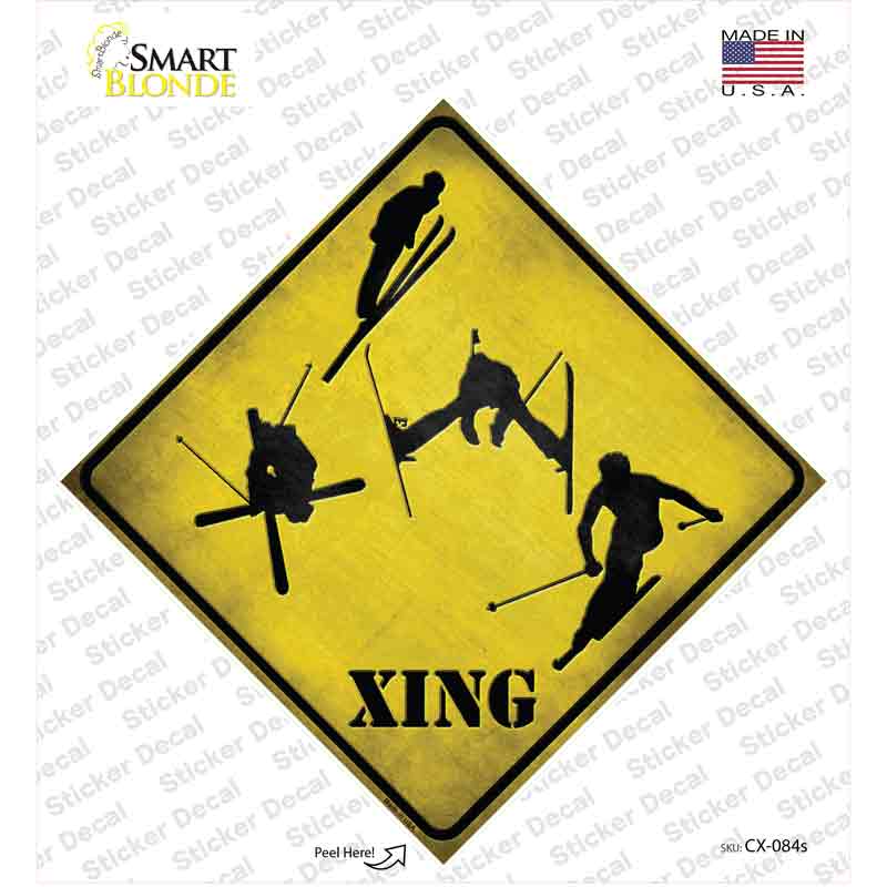 CX-084s-M Skier Xing Novelty Diamond Sticker Decal - Medium