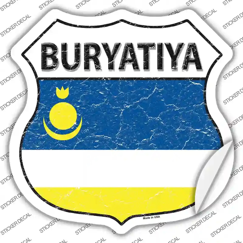 HS-201s-S Buryatia Flag Novelty Highway Shield Sticker Decal - Small