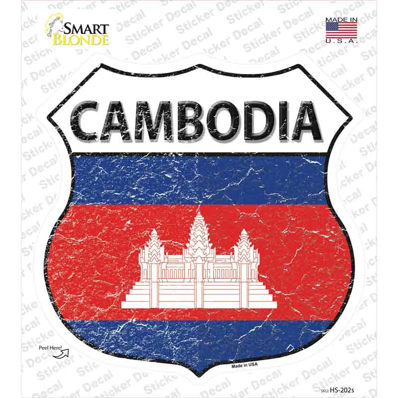 HS-202s-M Cambodia Flag Novelty Highway Shield Sticker Decal - Medium