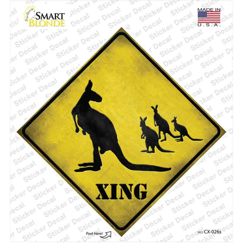 CX-026s-M Kangaroo Xing Novelty Diamond Sticker Decal - Medium