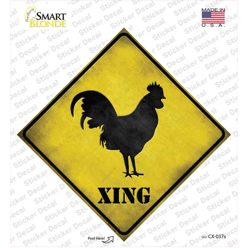 CX-037s-M Rooster Xing Novelty Diamond Sticker Decal - Medium