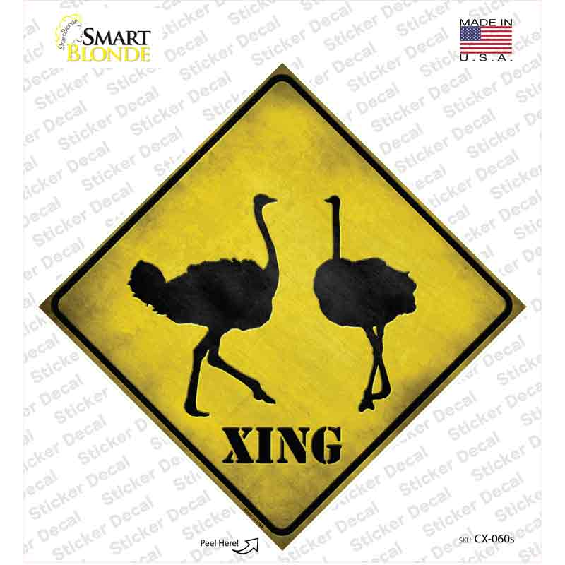 CX-060s-M Ostrich Xing Novelty Diamond Sticker Decal - Medium