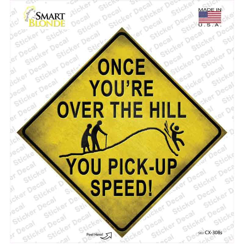 CX-308s-M Over the Hill Xing Novelty Diamond Sticker Decal - Medium