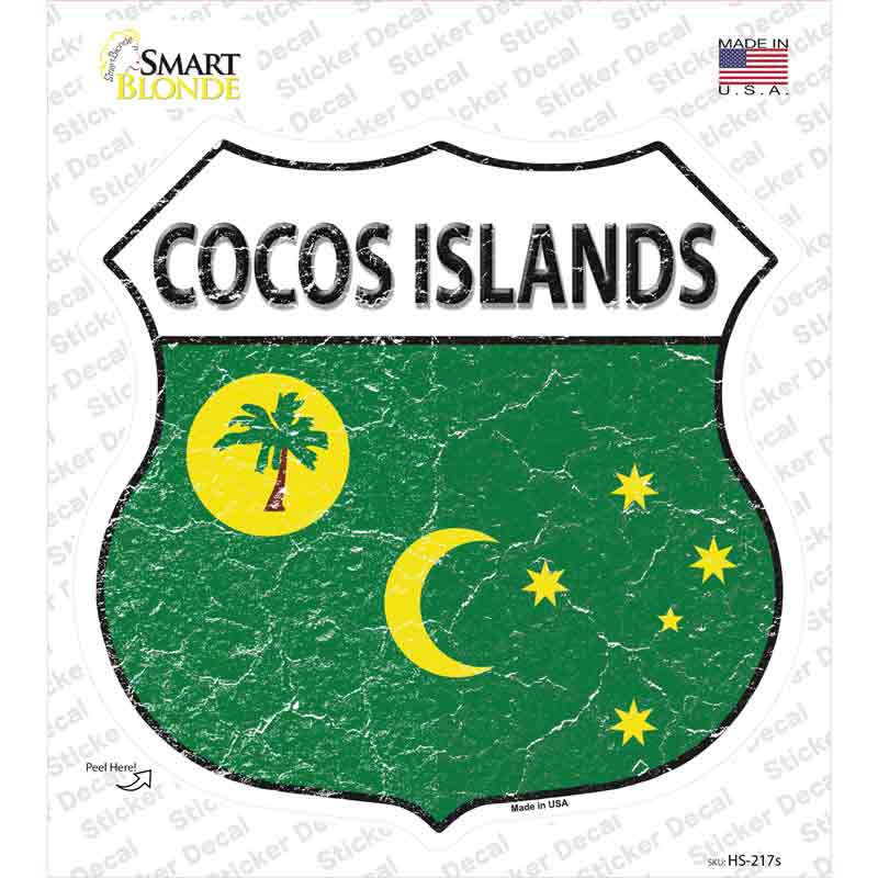HS-217s-M Cocos Islands Flag Novelty Highway Shield Sticker Decal - Medium