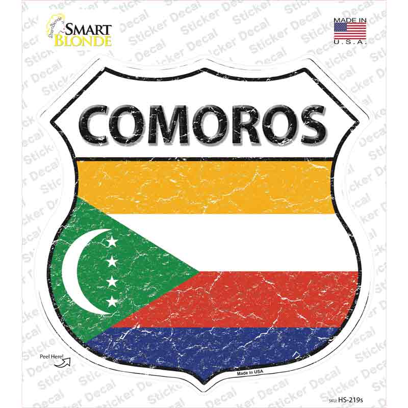 HS-219s-M Comoros Flag Novelty Highway Shield Sticker Decal - Medium