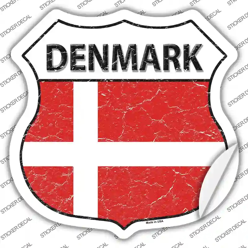 HS-233s-S Denmark Flag Novelty Highway Shield Sticker Decal - Small