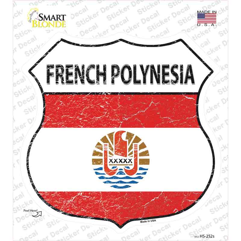 HS-252s-M French Polynesia Flag Novelty Highway Shield Sticker Decal - Medium