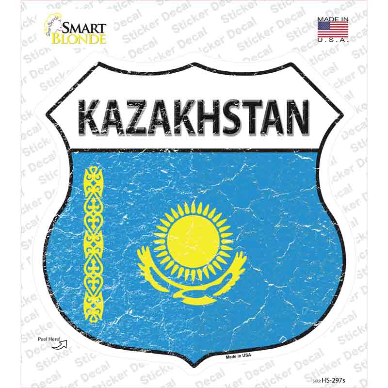 HS-297s-M Kazakhstan Flag Novelty Highway Shield Sticker Decal - Medium