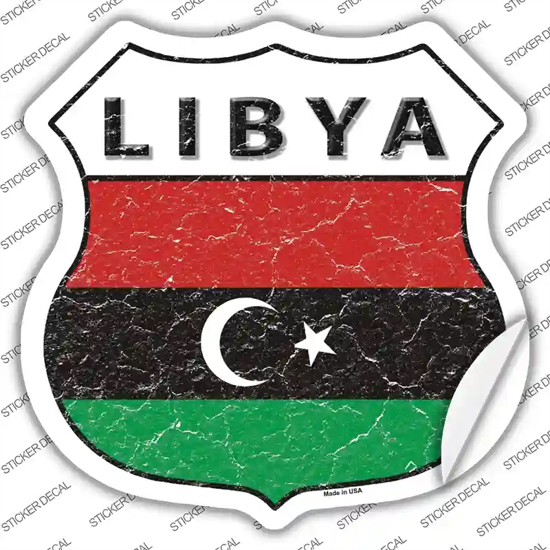 HS-313s-S Libya Flag Novelty Highway Shield Sticker Decal - Small