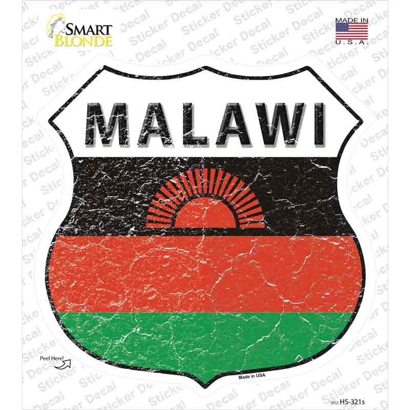 HS-321s-M Malawi Flag Novelty Highway Shield Sticker Decal - Medium