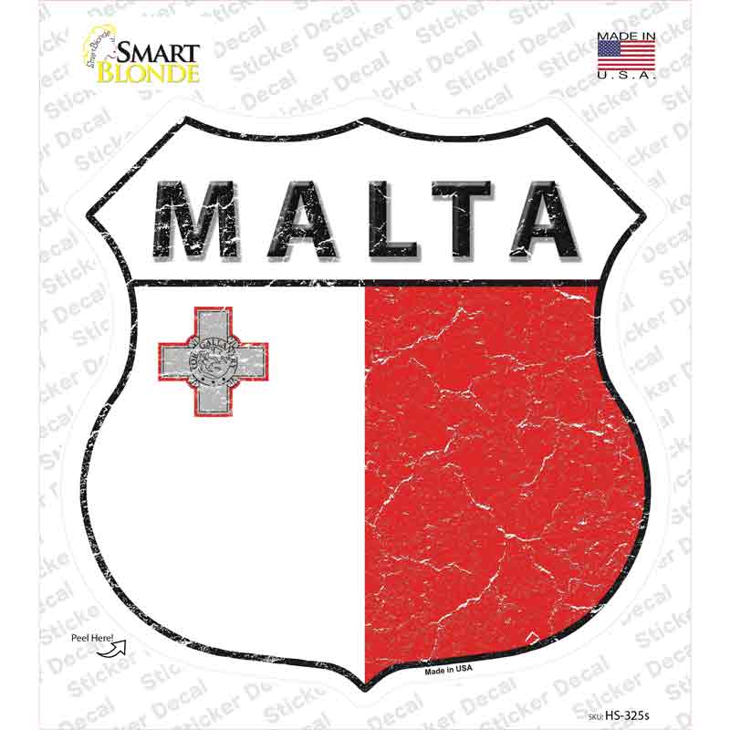 HS-325s-M Malta Flag Novelty Highway Shield Sticker Decal - Medium
