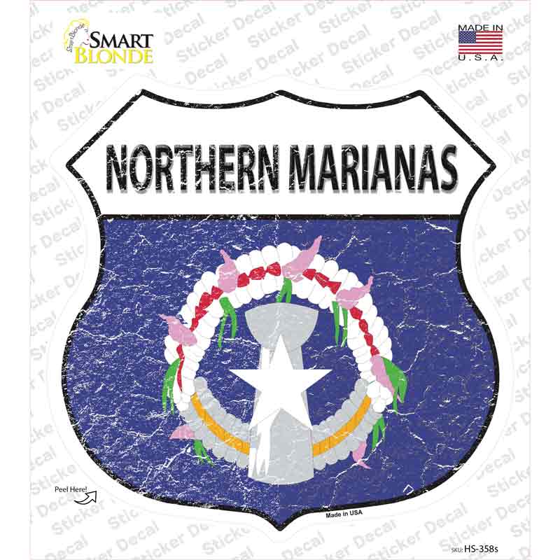 HS-358s-M Northern Marianas Flag Novelty Highway Shield Sticker Decal - Medium