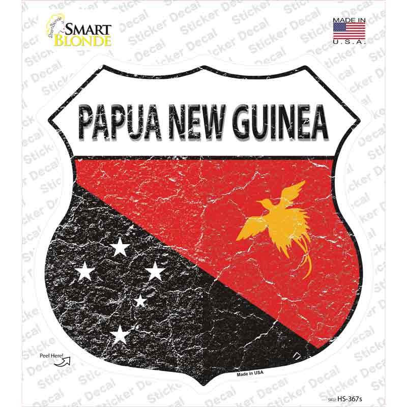 HS-367s-M Papua   Guinea Flag Novelty Highway Shield Sticker Decal - Medium