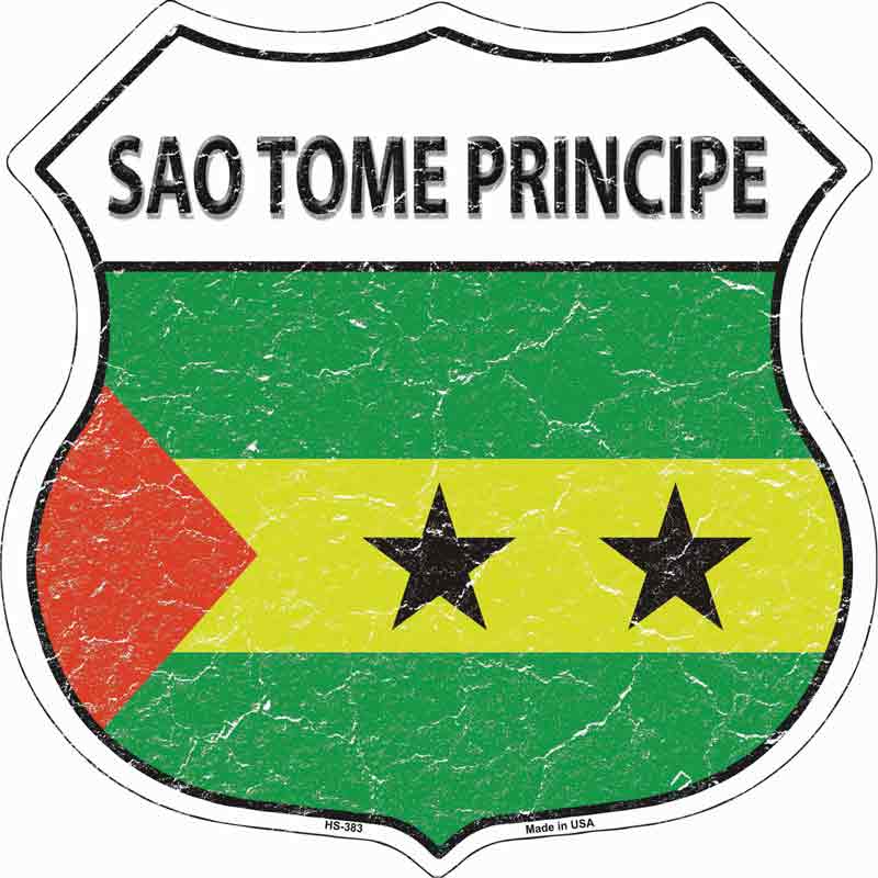 HS-383s-S Sao Tome Principe Flag Novelty Highway Shield Sticker Decal - Small
